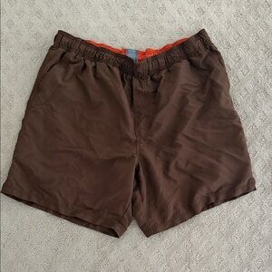 Faded Glory Brown Swim Trunks with Orange Accent